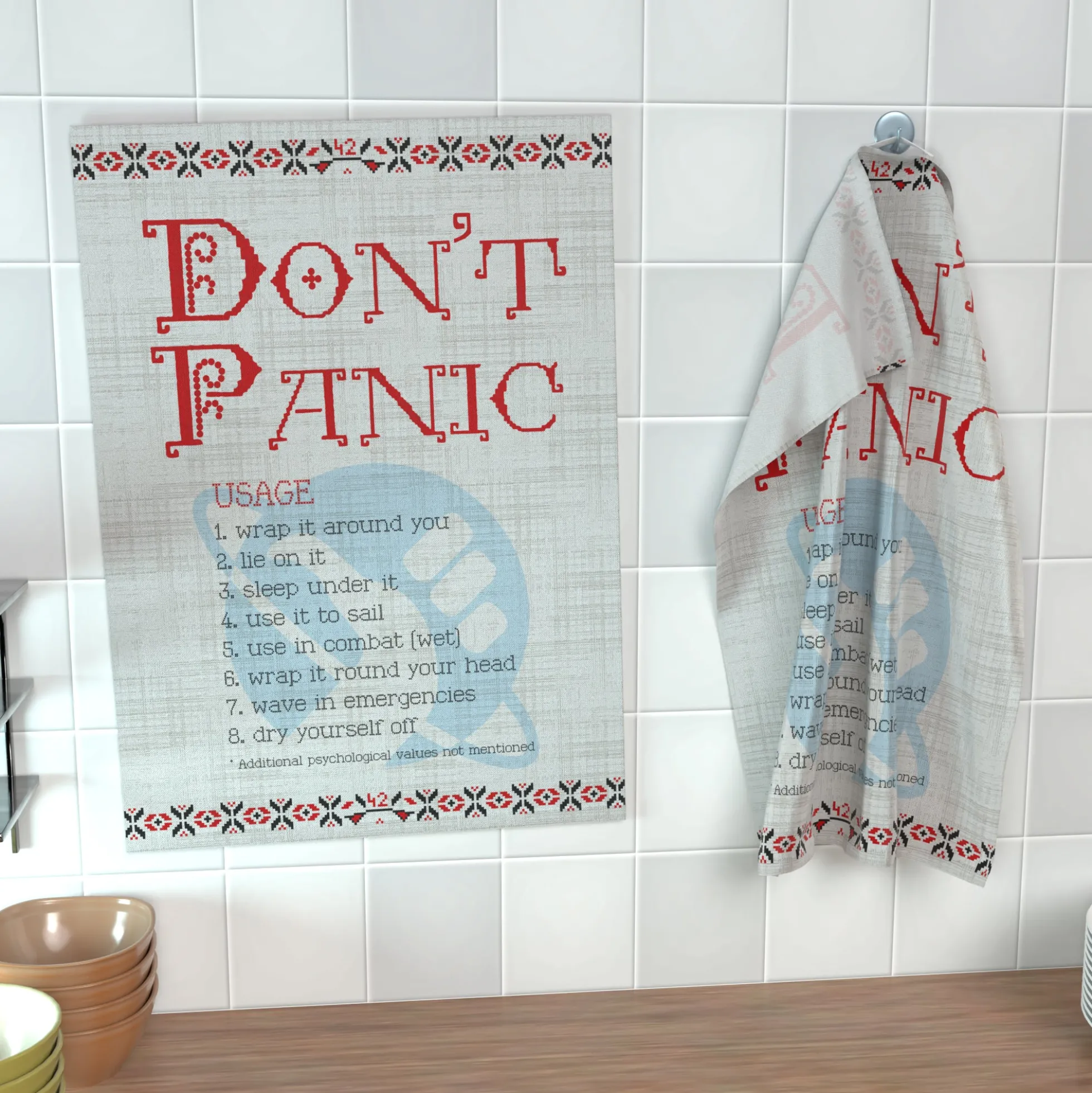 Geschirrhandtuch: Don't Panic