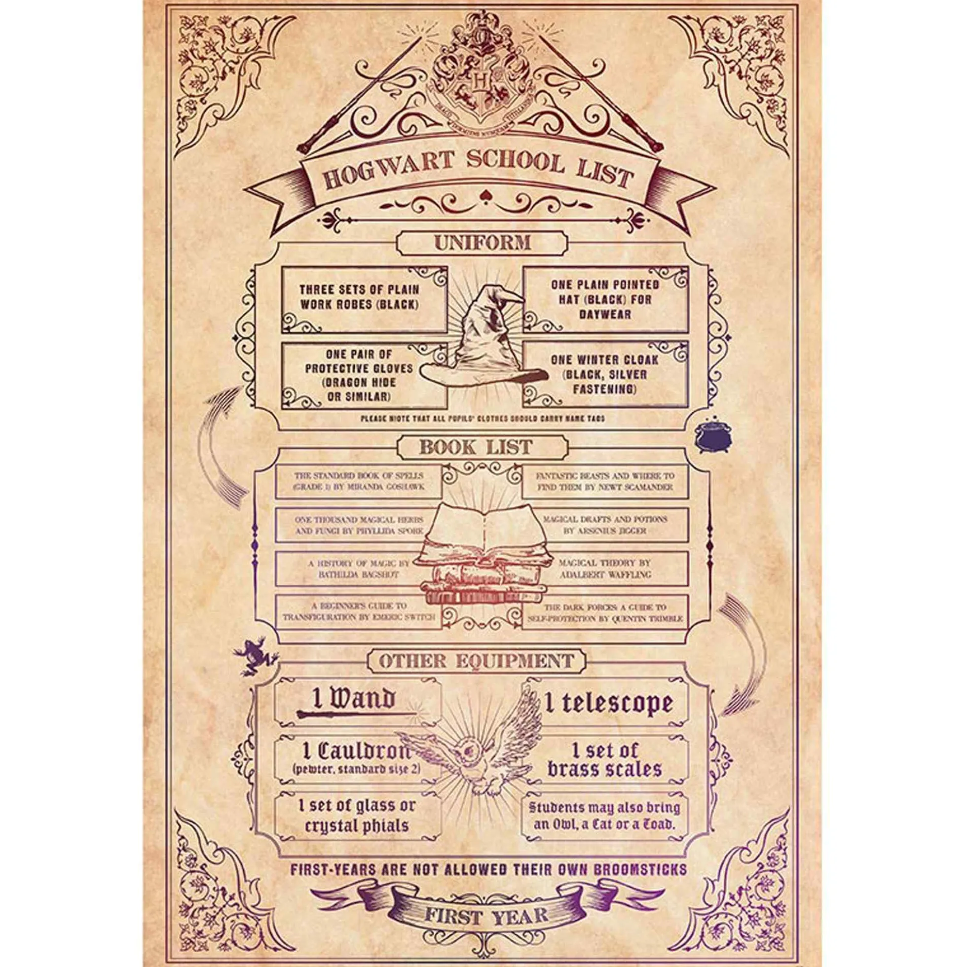 Harry Potter Poster Einkaufsliste für Hogwarts