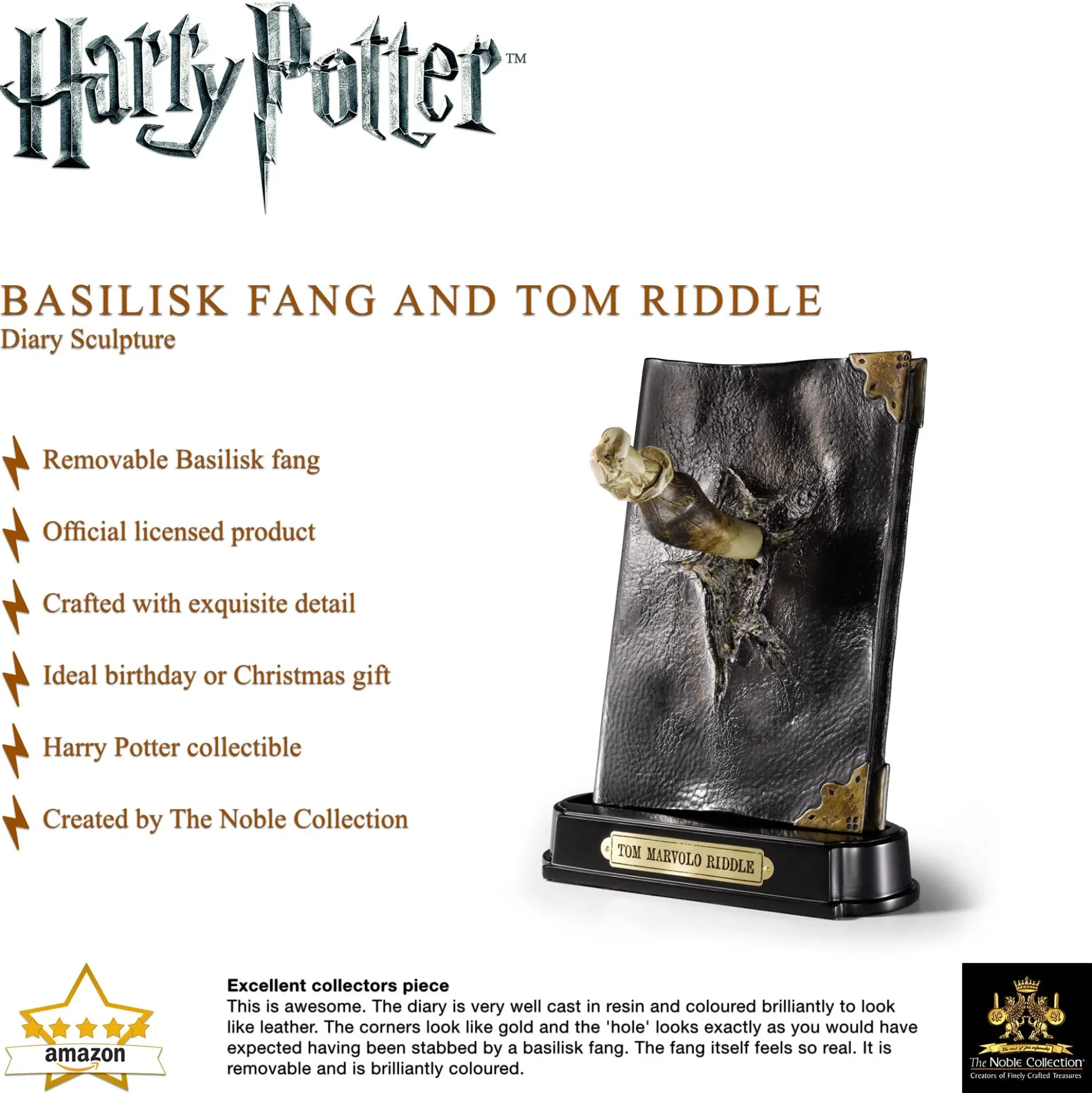 Harry Potter Tom Riddles Tagebuch mit Basiliskenzahn als Skulptur