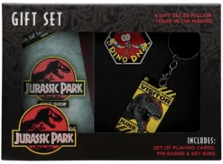 Jurassic Park Geschenkbox mit Kartenspiel, Pin und Schlüsselanhänger