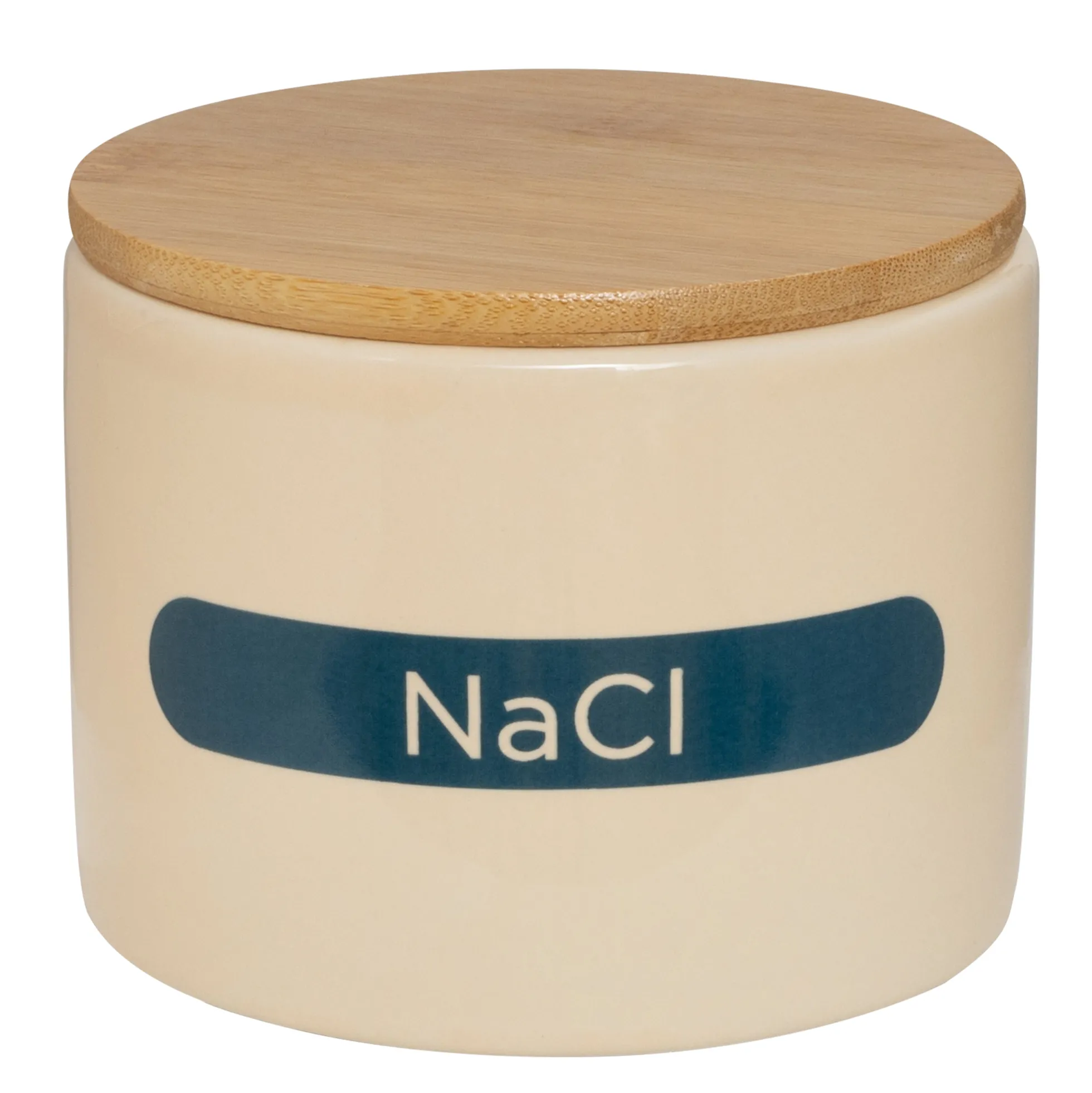 Keramik-Vorratsdose Salz mit der Formel NaCl