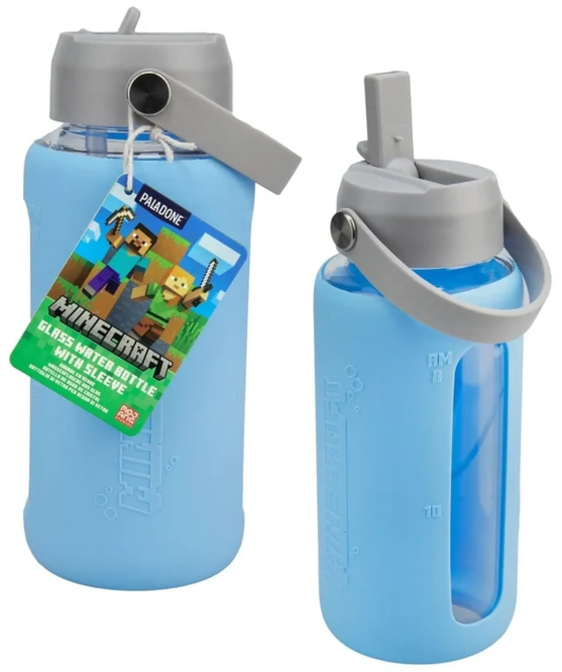 Minecraft Glas-Trinkflasche mit Schutzhülle