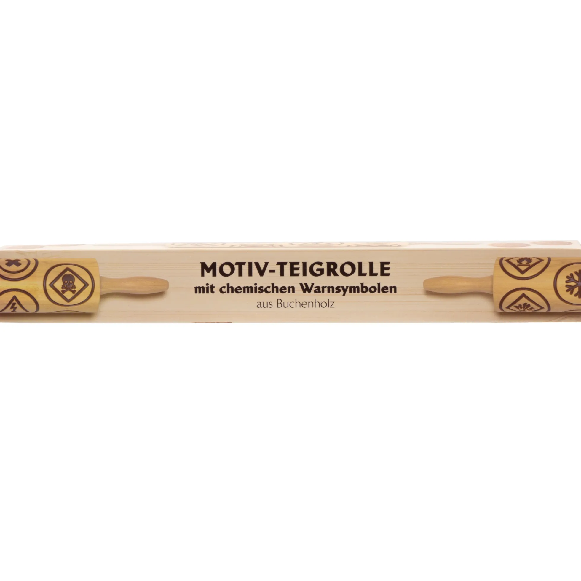 Motiv-Teigrolle mit chemischen Warnsymbolen