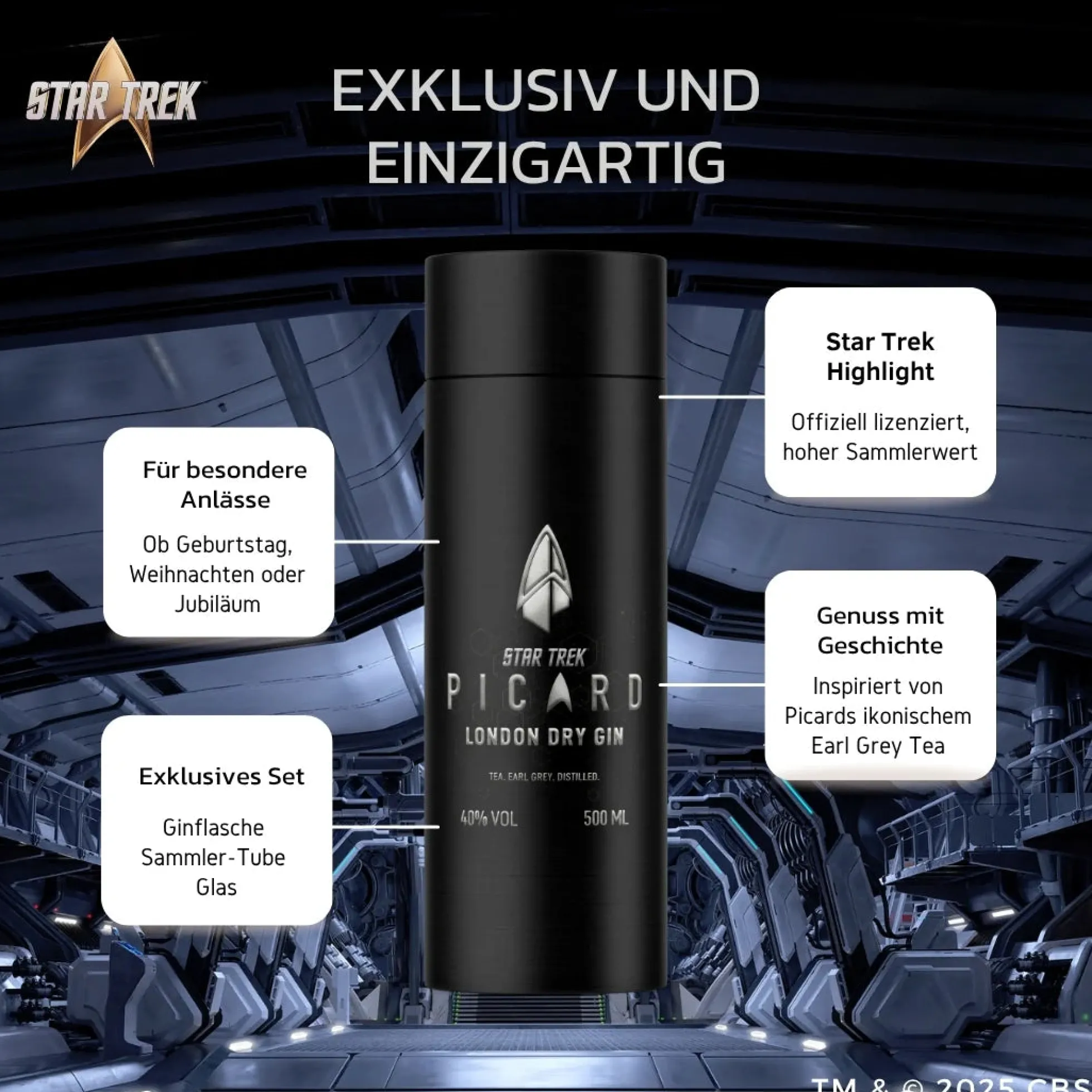 Star Trek Picard Earl Grey Gin mit Sammlerbox und Glas